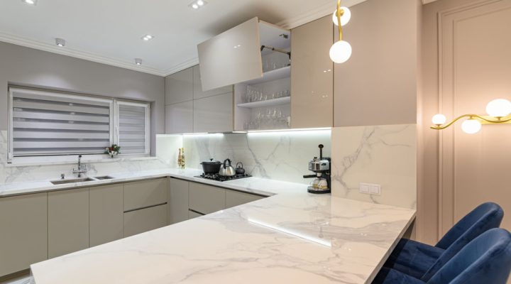 luxury white modern marble kitchen in studio space